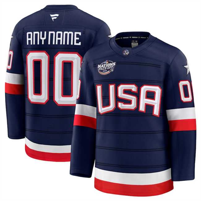 Mens USA Active Player Custom Navy 2025 4 Nations Face-Off Stitched Jersey